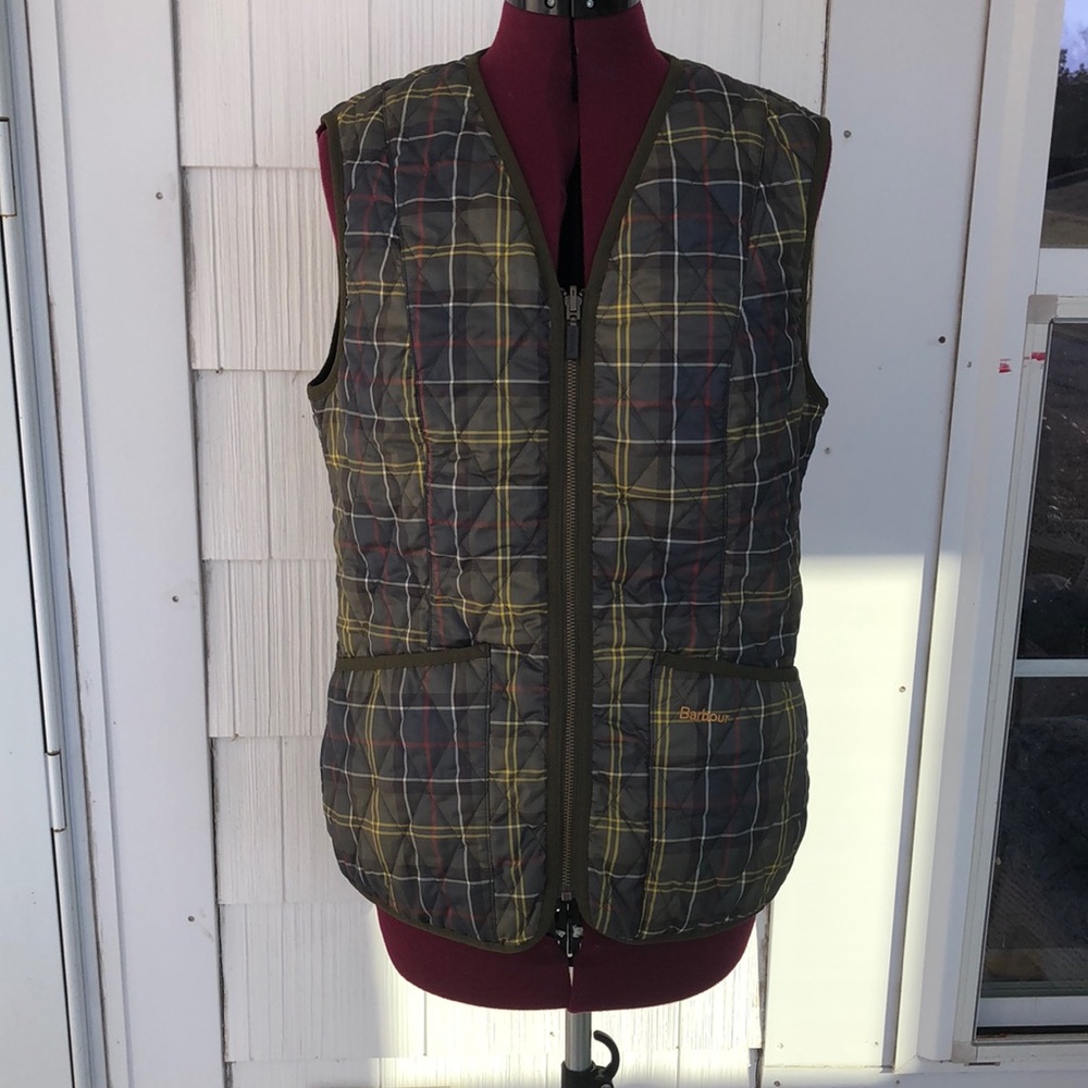 Barbour Green Plaid Quilted Vest Tartan Betty